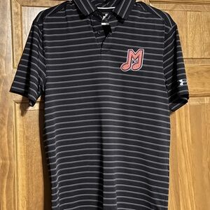 Under Armour Men's Black and White Striped Polo Memphis Redbirds